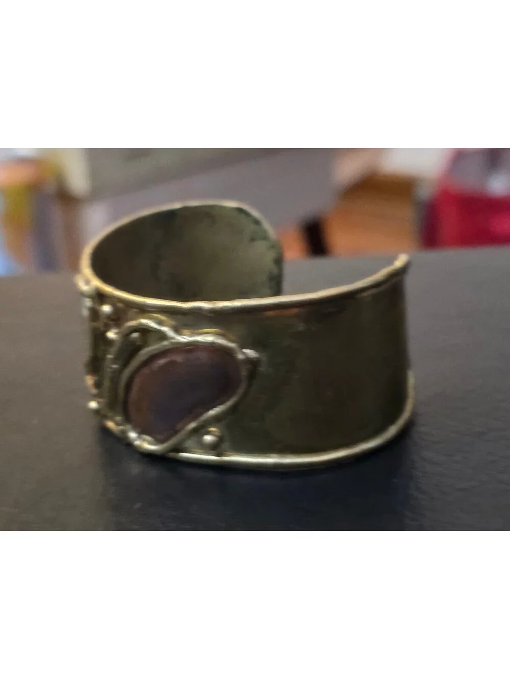 Vintage Artisan Brutalist Mixed Metal Brass Wide Cuff Bracelet Studio Modernist